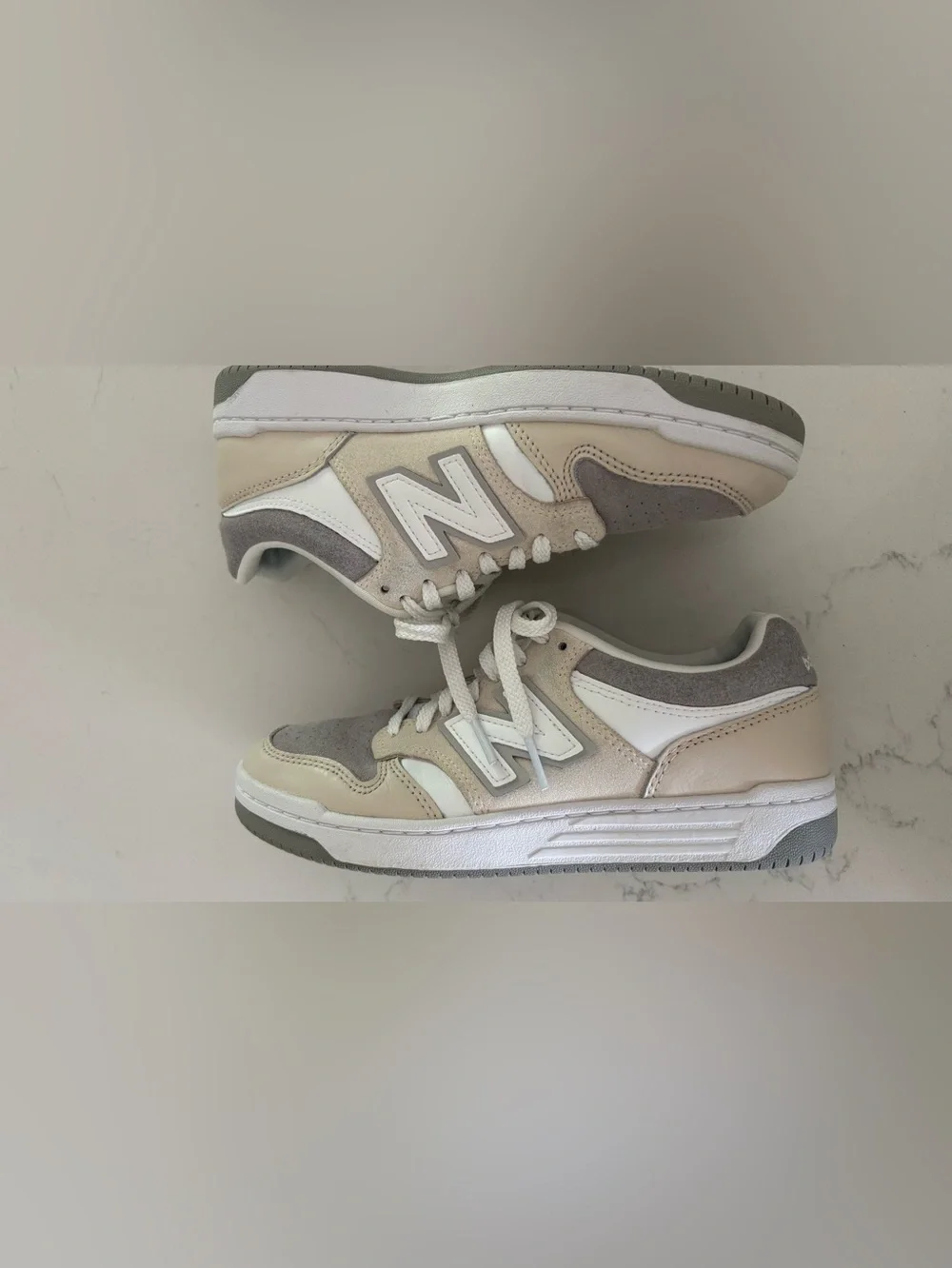 New Balance, Neutral White and Light Gray Casual Sneakers - like new